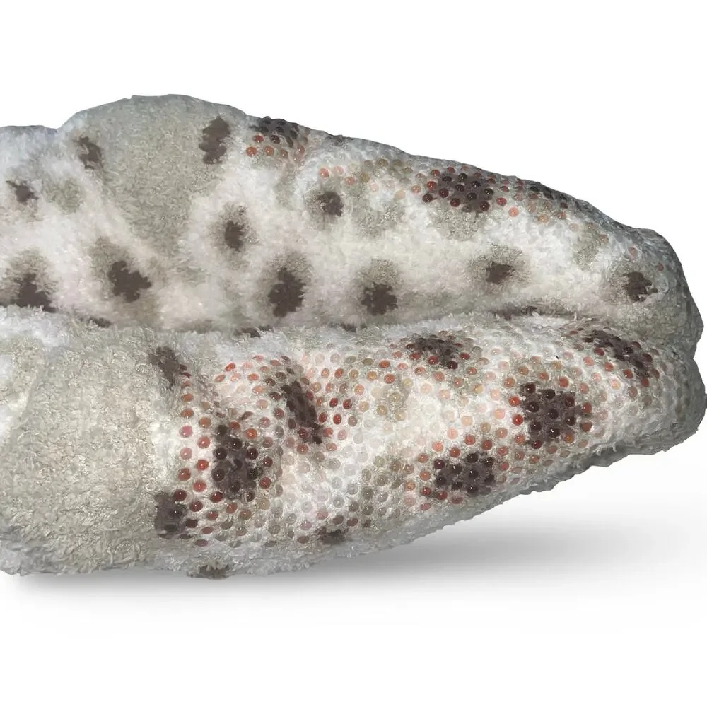 Cuddl Duds Sherpa Lined Lounge Socks Cream Brown Leopard Spot Slipper 4-10